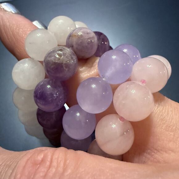 Bundle of Polished Amethyst Quartz Stone Beaded Bracelets - Picture 5 of 7